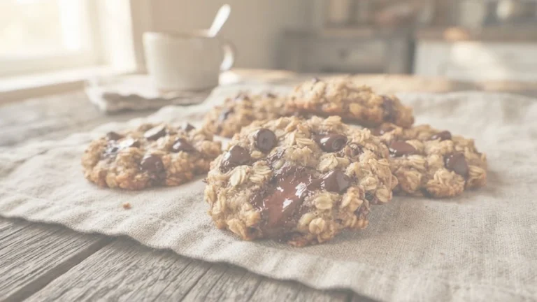 Healthy 3-Ingredient Banana Oatmeal Chocolate Chip Cookies on rustic cloth