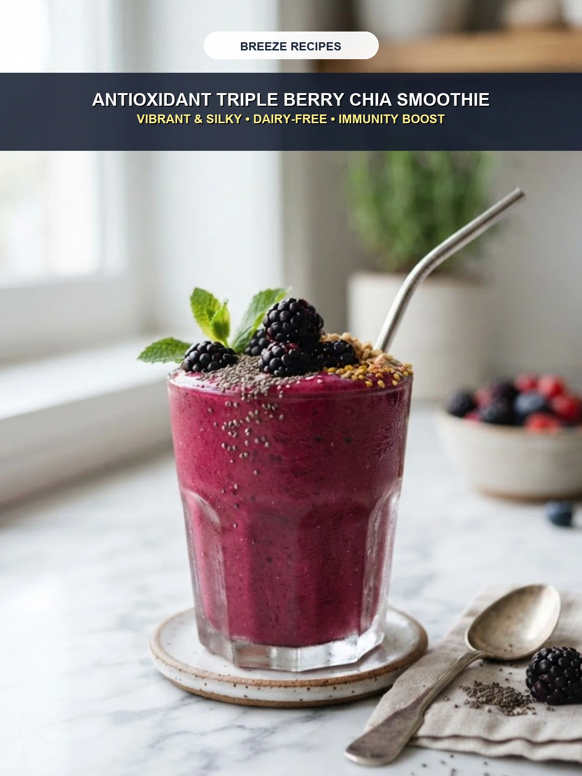 Pinterest 3:4 Pin - Antioxidant Triple Berry Chia Smoothie
