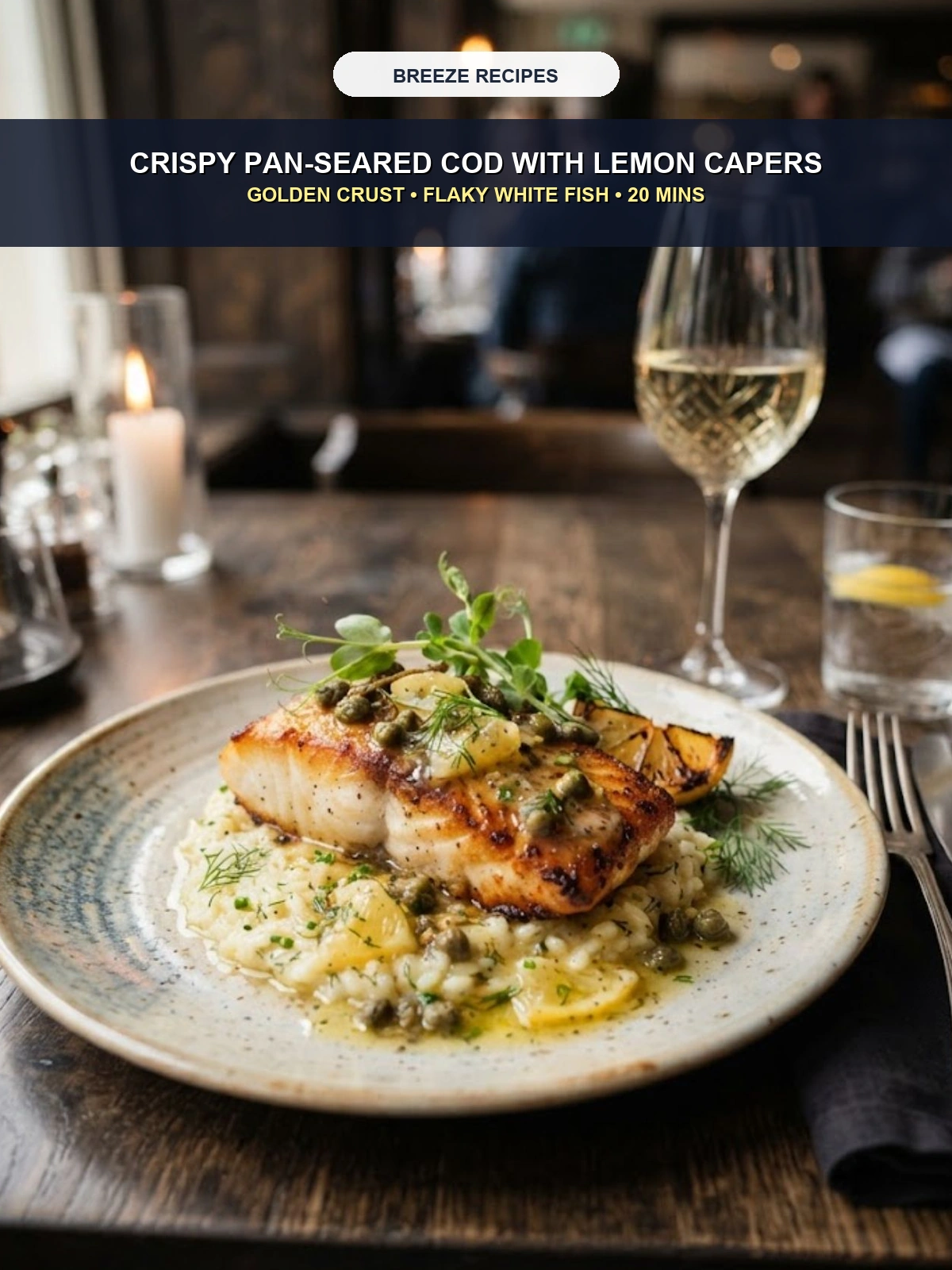 Pinterest 3:4 Pin - Crispy Pan-Seared Cod with Lemon Caper Butter Sauce