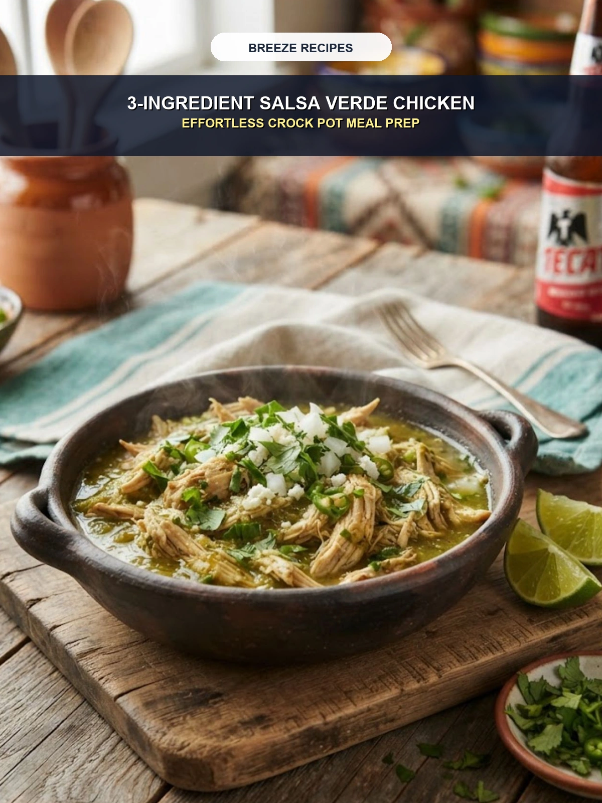 Pinterest 3:4 Pin - 3-Ingredient Salsa Verde Chicken Effortless Crock Pot Meal Prep
