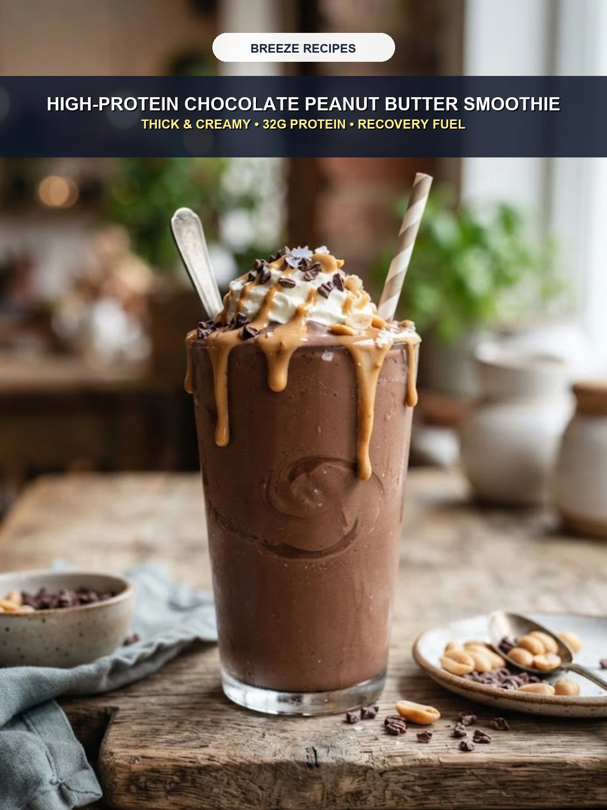 Pinterest 3:4 Pin - High-Protein Chocolate Peanut Butter Smoothie