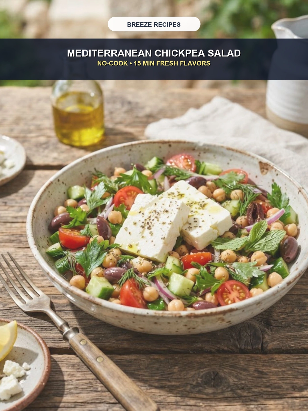 Pinterest 3:4 Pin - Mediterranean Greek Chickpea Salad No-Cook 15-Minute Fresh Flavors