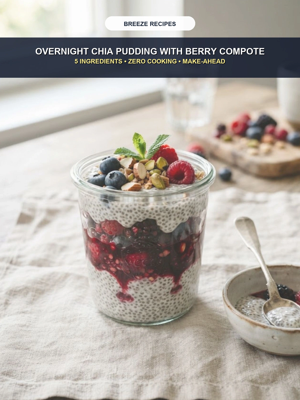 Pinterest 3:4 Pin - Overnight Chia Seed Pudding with Berry Compote